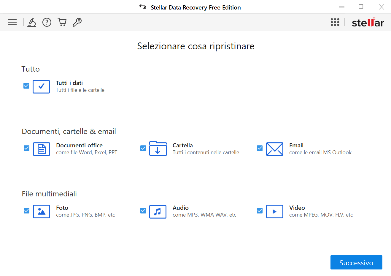 Seleziona il tipo di file