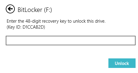BitLocker : Enter the 48-digit recovery key. Click Unlock