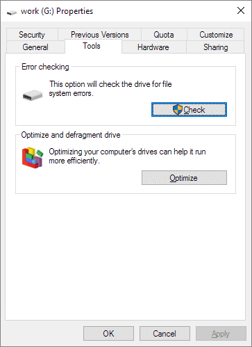 SD card error checking box